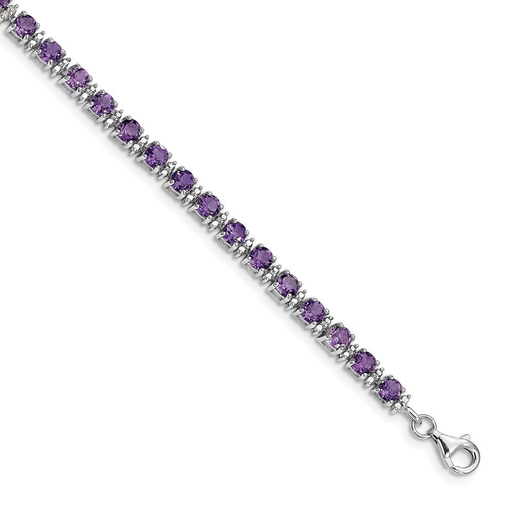 Sterling Silver Rhodium-plated Amethyst And Diamond Bracelet